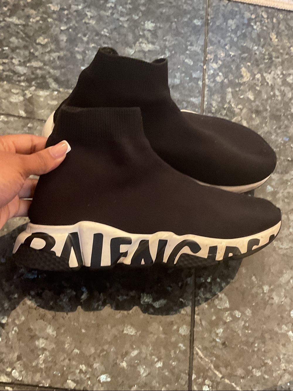 Balenciaga Kids Black Knit Slip-On Sneakers with White Branded Sole